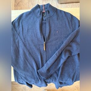 NWOT XL TOMMY HILFIGER UNISEX FULL ZIP BLUE CARDIGAN W SIGNATURE FLAG LOGO 🇺🇸